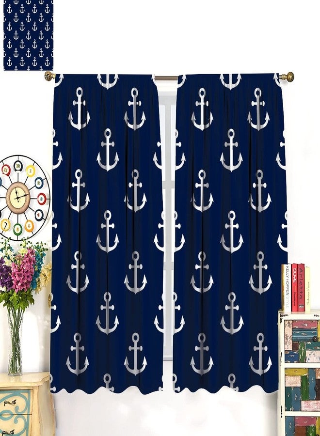 JADERYS Anchor Curtains Vintage Rustic Ocean Nautical Style Navy Blue White Bedroom Living Room Bathroom Blackout Rod Pocket Decoration Window Drapes 42x45in - Image 3